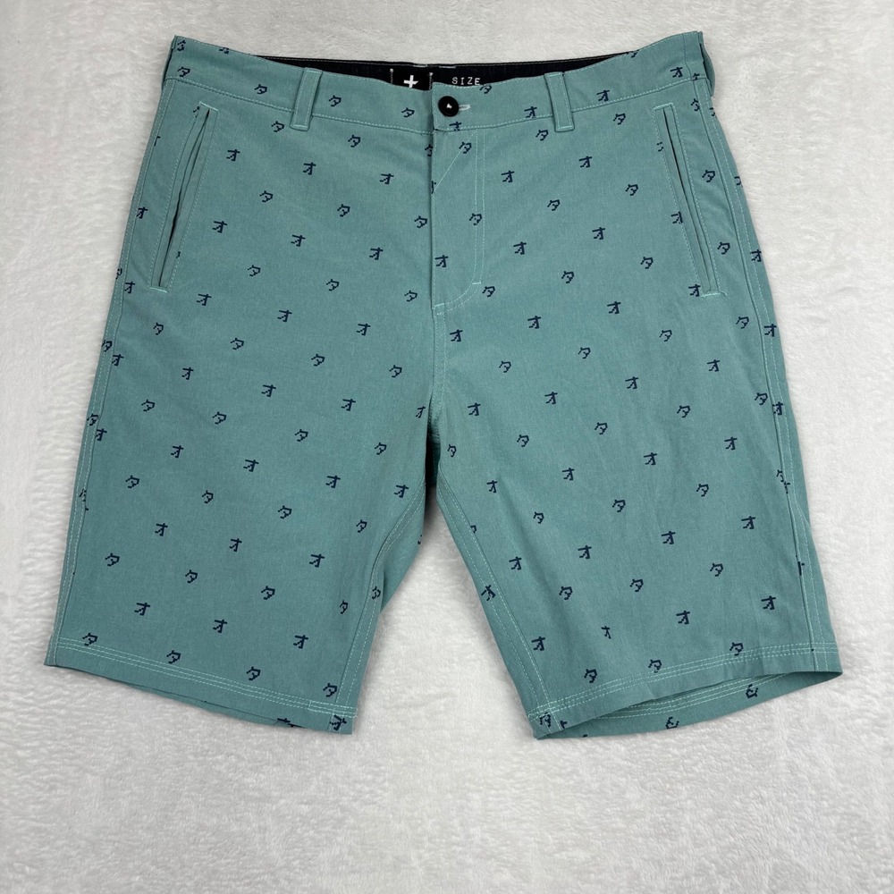 Tavik Modern Beach Mens Hybrid Shorts Size 32 Teal Green Pixel Print Walk Shorts